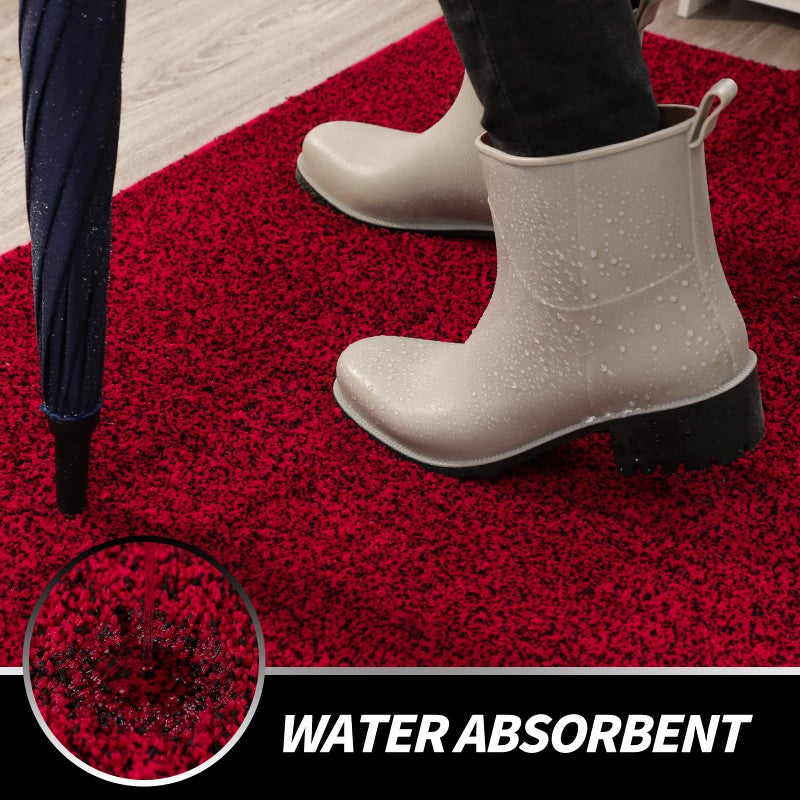 LINLA Indoor Doormat-Super Absorbs Mud Mat, Washable & Non-Slip Clean Door Mat for Outdoor Front Door Inside Dirt Trapper Mats Shoes Scraper, 24x59 Inches Black Red - Image 5